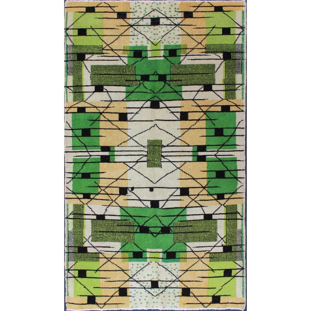 Vintage Turkish Zeki Müren Mid-Century Modern Rug in a Variety of Green Colors For Sale - Image 11 of 11