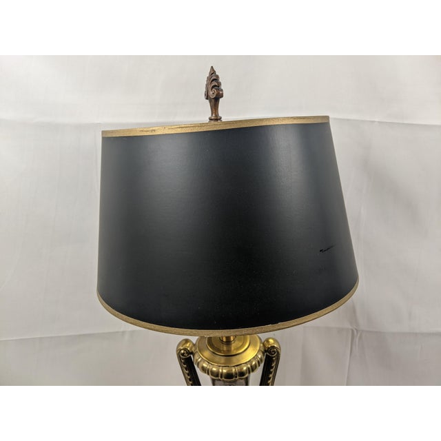 Late 20th Century Large Neoclassical Style Brass & Faux Burlwood Table Lamp With Black Shade – 34"h For Sale - Image 13 of 18