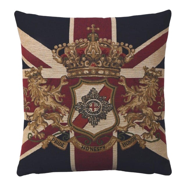 Union Jack Crest Tapestry Cushion With Feather Filler - 46x46cm (18"x18") For Sale