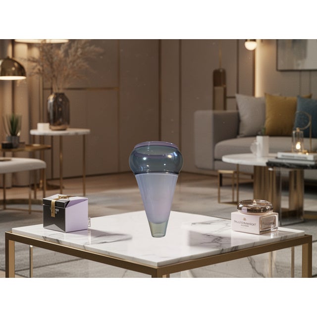 Art Glass Lavender Gray Cone Shaped Vase Brand & Greenberg 1986 For Sale - Image 10 of 17