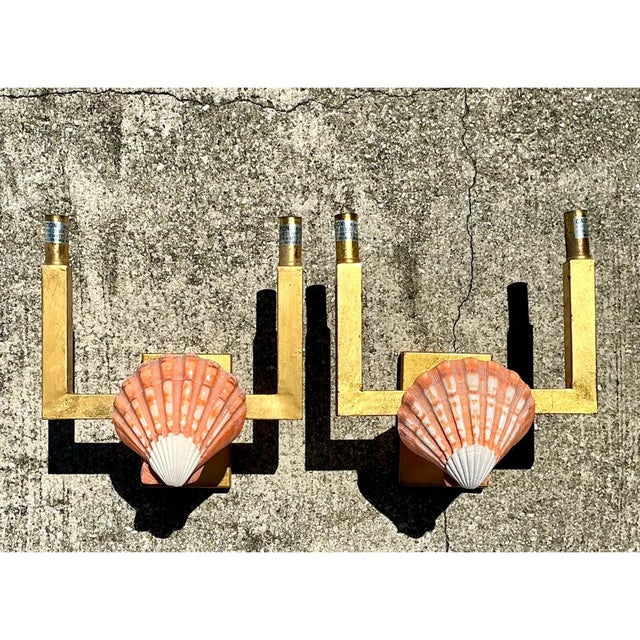 Vintage Shell and Metal Wall Sconces - a Pair For Sale - Image 11 of 12