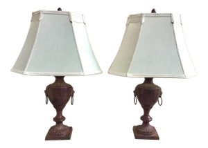 Neoclassic Metal Lion Handle Urn Lamp