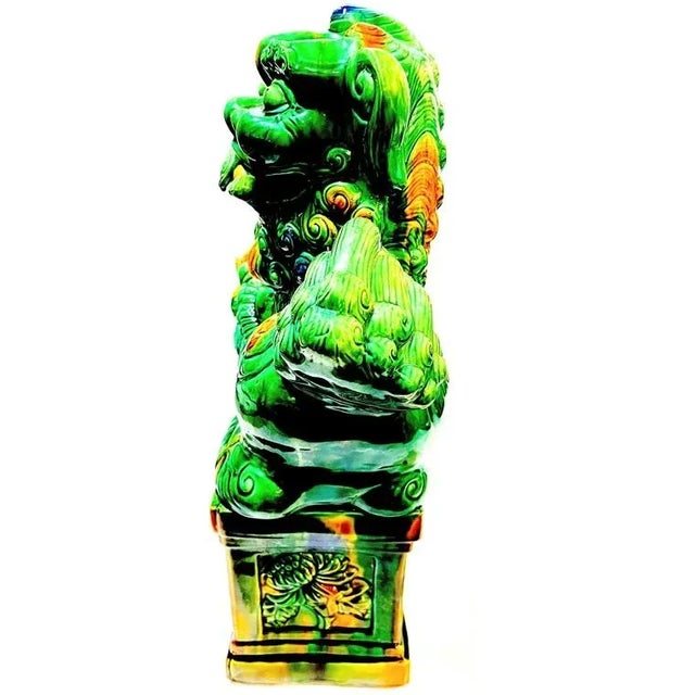 Chinese Mid 20th Century Chinese Famille Verte Ceramic Foo Lion/Dog - Large For Sale - Image 3 of 9