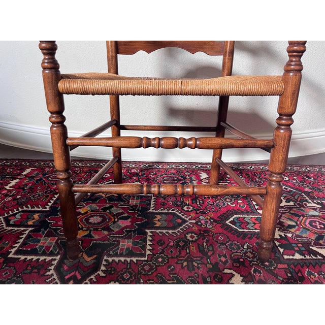 Vintage Tell City/Ethan Allen Style Colonial Early American Ladderback Dining Wooden Armchair, Woven Rush Seat For Sale - Image 9 of 12