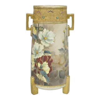 Antique Nippon Noritake Hand Painted Art Nouveau Porcelain Footed Round Vase For Sale