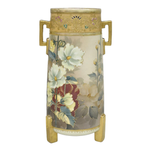 Antique Nippon Noritake Hand Painted Art Nouveau Porcelain Footed Round Vase