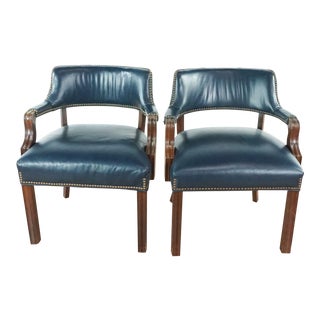 Wood and Leather Office Guest Chairs - a Pair For Sale