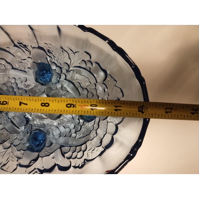 American Vintage Indiana Glass Blue Harvest Footed Fruit Bowl, Large Oval For Sale - Image 3 of 8