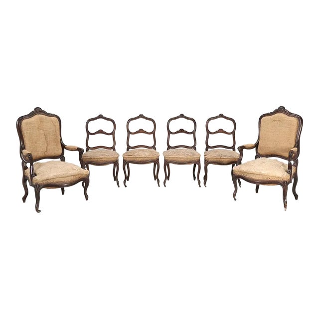 Set of Six Carved French Antique Living Room or Parlor Chairs For Sale