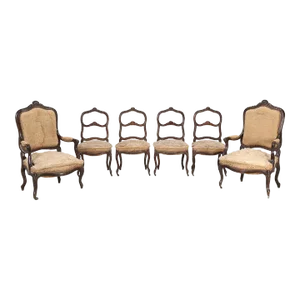Set of Six Carved French Antique Living Room or Parlor Chairs