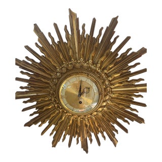 1960s Vintage Syroco Gold Sunburst Wall Clock 8 Day Jeweled (As Is Decorative) For Sale