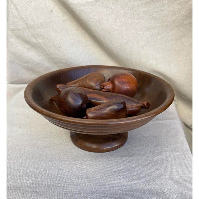 1970s Vintage Wood Fruit Bowl with Wood Fruit - 6 Pieces For Sale - Image 5 of 5
