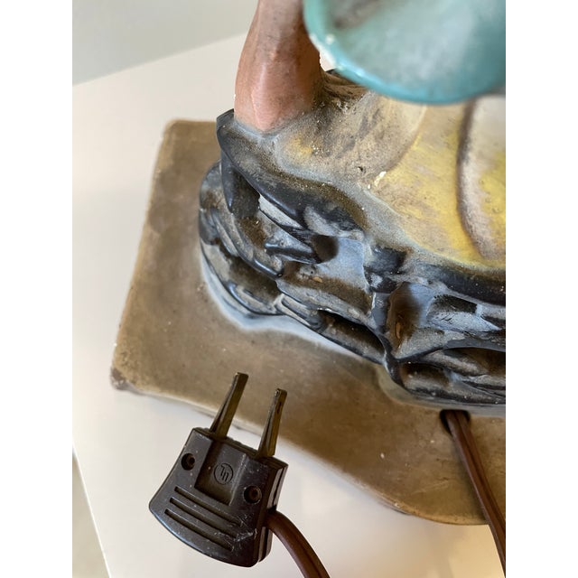 Vintage 1940s Chinoiserie Guanyin Figural Chalkware Lamp With Crane Motif, Paired With Stiffel Pleated Shade. For Sale - Image 12 of 12
