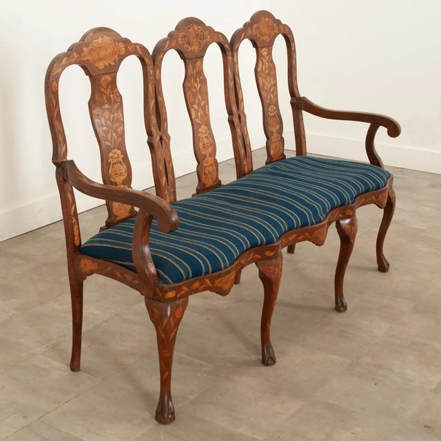 Dutch 18th Century Three-Seat Marquetry Inlay Settee For Sale - Image 10 of 13