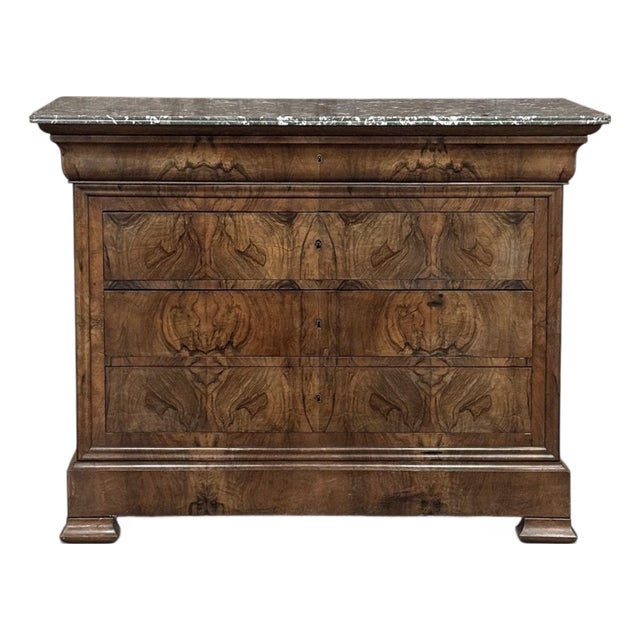 Louis Philippe Period Burl Walnut Marble Top Commode For Sale