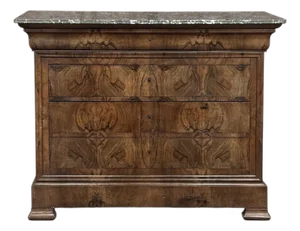 Louis Philippe Period Burl Walnut Marble Top Commode