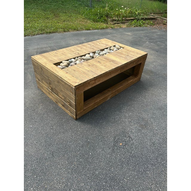 Wood Handcrafted Rustic Wood Outdoor Coffee Table With Built-in Planter For Sale - Image 7 of 9