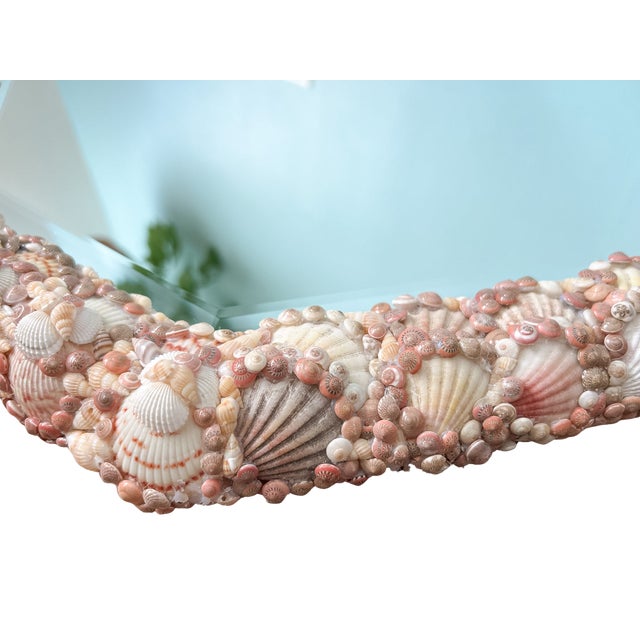 Late 20th Century Large Vintage Shell-Encrusted Wall Mirror – Coastal / Hollywood Regency / Organic Modern For Sale - Image 5 of 12