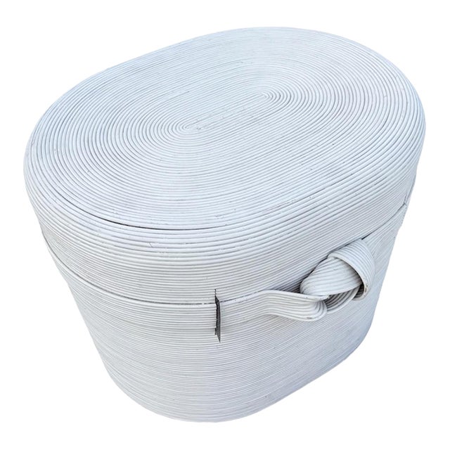 Vintage White Split Reed Side Table For Sale