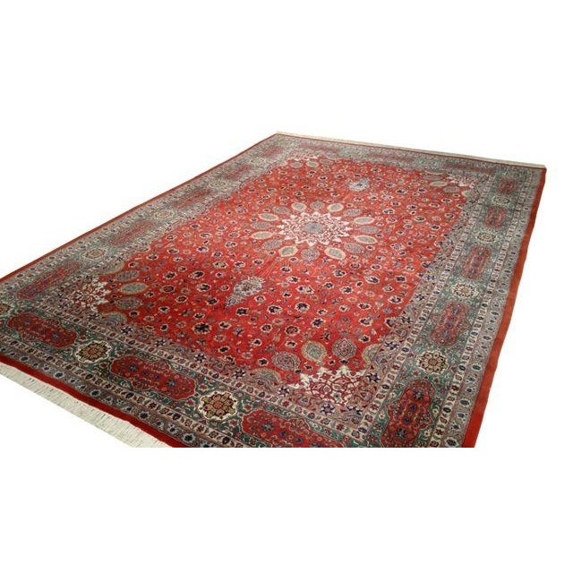 Persian Vintage Persian Tabriz Hand Knotted Rug Orange Red - 7′10″ × 11′4″ - Size Cat. 8x10 8x11 For Sale - Image 3 of 4