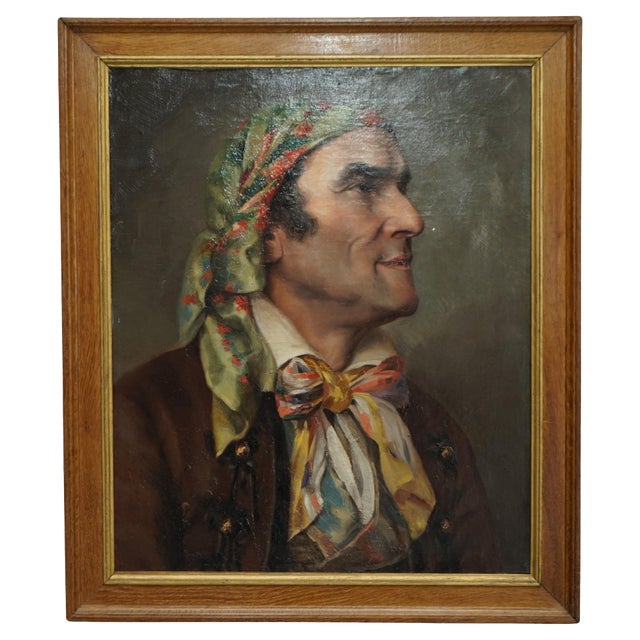 French Napoleon III Artist, Gentleman in Headscarf, 1860, Oil Painting, Framed For Sale