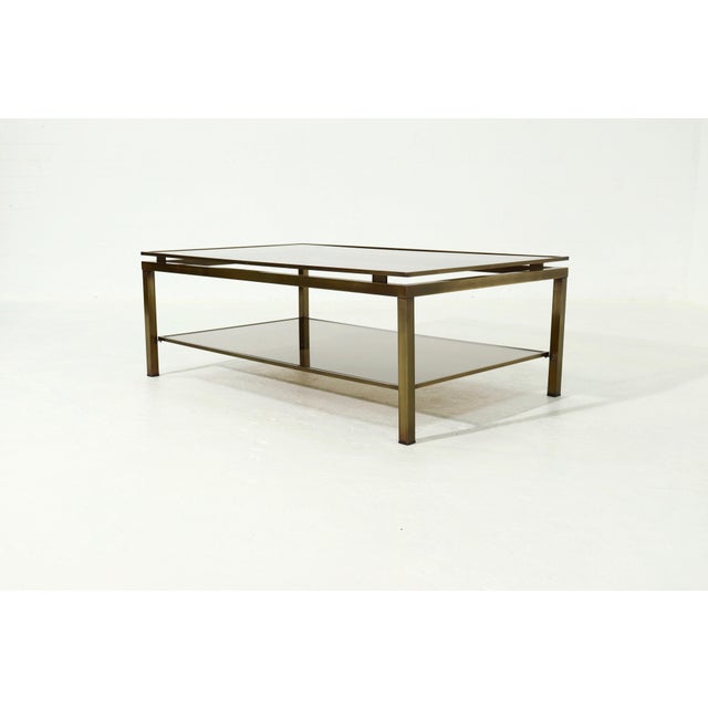 Brass and Smoked Glass 2-Tier Coffee Table, 1970s For Sale - Image 10 of 12