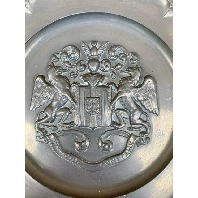 French Country Mid-Century German Pewter Heraldic Coat of Arms Wall Plate For Sale - Image 3 of 8