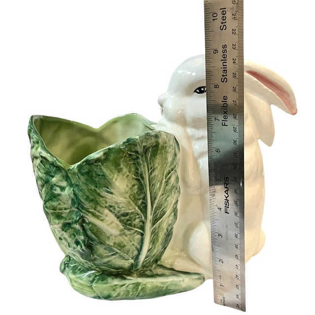 Vintage Italian Majolica Rabbit & Cabbage Cachepot Planter – 9" For Sale - Image 9 of 11