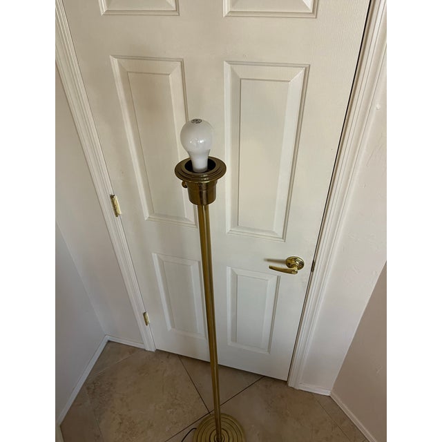 Lovely Vintage Stiffel Brass Torchiere Floor Lamp and a frosted white glass shade. It includes a 3-way socket, offering...