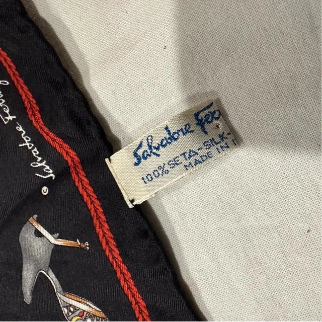 Black 1980s Iconic Small Silk Scarf by Salvatore Ferragamo For Sale - Image 8 of 11
