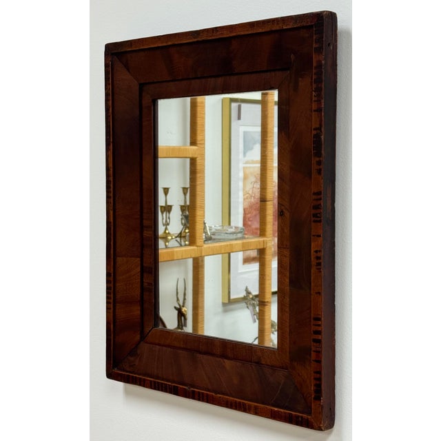 Vintage Rectangular Dark Tiger Wood Wall Mirror For Sale - Image 4 of 7