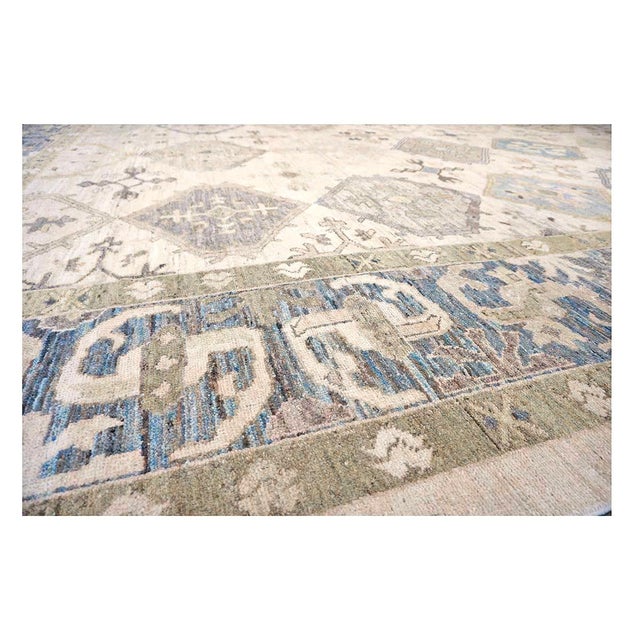 21st Century Turkish Oushak Wool 13x18 Tan, Blue & Ivory Handmade Oversized Area Rug #1144135 For Sale - Image 13 of 17