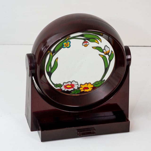 Folk Art 1970s Painted Mirror With Jewelry Drawer and Music Box For Sale - Image 3 of 3