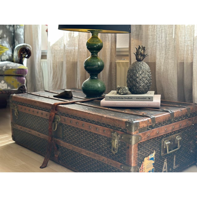 Antique Steamer Trunk in Chevron Canvas from Goyard, France, 1900 For Sale - Image 11 of 18