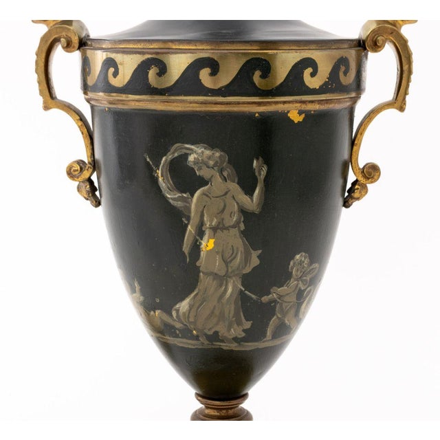 French Empire Style Painted Gilt Metal Table Lamp For Sale - Image 4 of 9