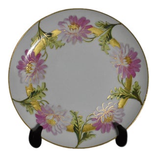 Antique Limoges Porcelain Cabinet Plate Pink Chrysanthemum Wreath For Sale