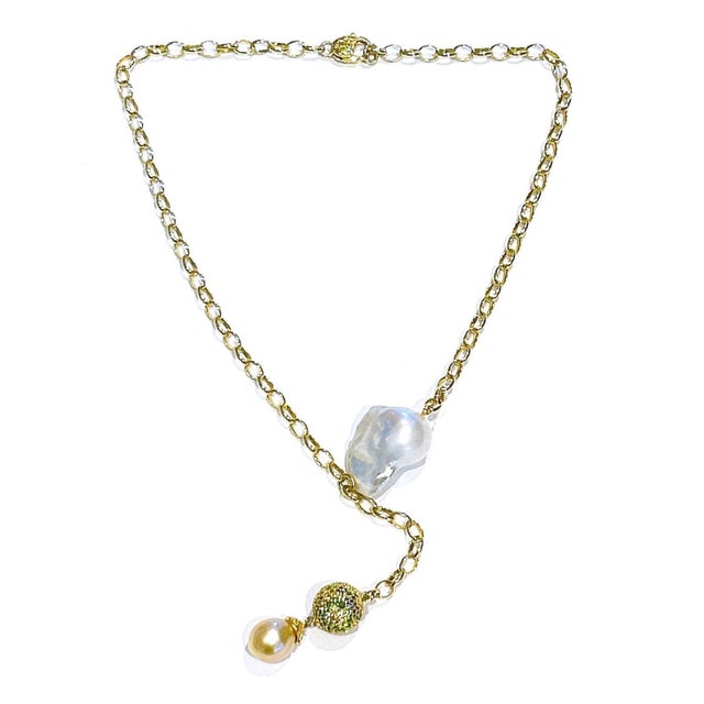 Green Bochic “Capri” Vintage Pearl & Multi Gem Necklace Set in 18K & Silver For Sale - Image 8 of 9