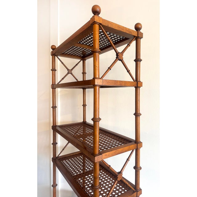 Traditional Late 20th Century Regency Style Faux Bamboo and Cane Étagère Display Shelves For Sale - Image 3 of 5