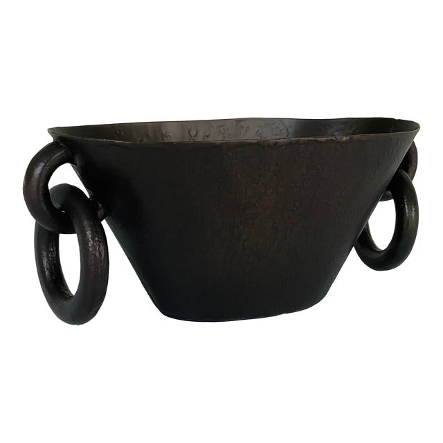 Global Views Oil Rubbed Bronze Finished Iron Ring Handled Bowl For Sale