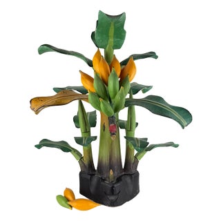 Mid-Century Hand-Carved Wooden Banana Tree Sculpture, South America, 1950s For Sale
