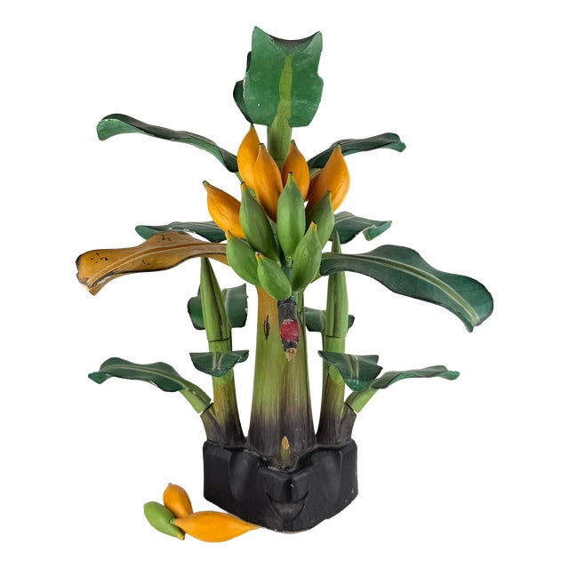 Mid-Century Hand-Carved Wooden Banana Tree Sculpture, South America, 1950s For Sale