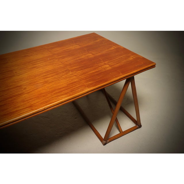 Mid-Century Modern Italian Trestle Dining Table in Bamboo and Rattan, 1970s For Sale - Image 4 of 15