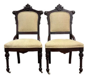Antique Victorian Eastlake Style Carved Parlor Chairs Side Chairs - Pair