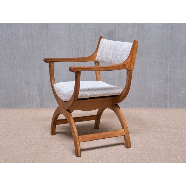 Kurul Armchair in Oak and Rubelli Bouclé by Henning Kjærnulf, Denmark, 1960s For Sale - Image 12 of 15