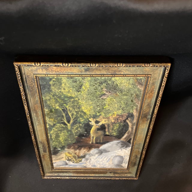 1950s Mid-Century Modern Rustic Deer Woodland Oil Painting With Heavy Impasto – Signed & Framed For Sale - Image 12 of 12