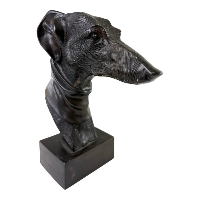 Late 20th Century Bronze Sculpture Bust of a Whippet For Sale