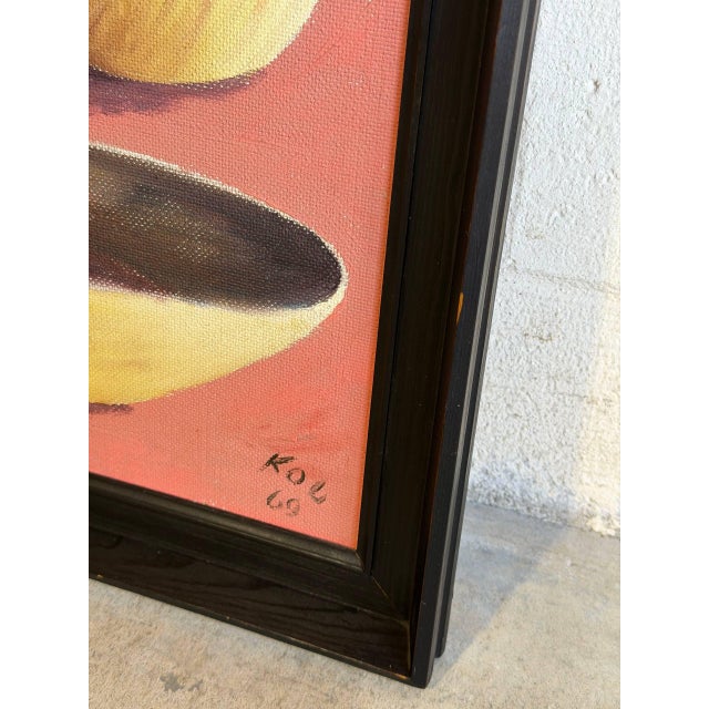 Still Life Canvas Painting With Plate Mid-Century Modern Vintage For Sale In Los Angeles - Image 6 of 10