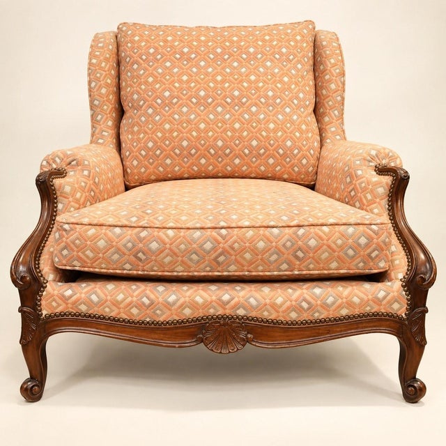 19th Century Louis XV Style Velvet Bergère Fireside Chair with Brass Nails, 1890s For Sale - Image 5 of 5