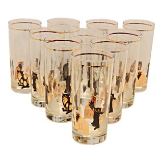 1970s Mid-Century Culver 22k Gold "City Cats" Highball Glasses – Set of 10 For Sale