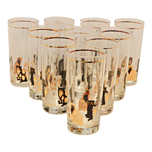 1970s Mid-Century Culver 22k Gold "City Cats" Highball Glasses – Set of 10